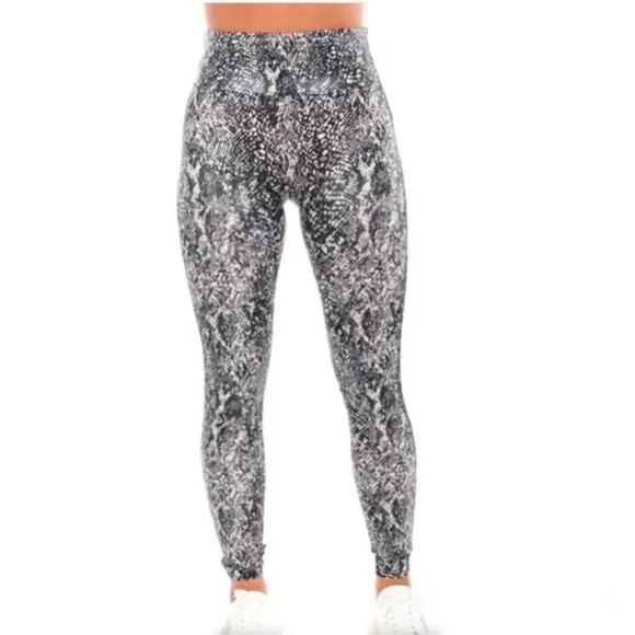 Spanx Faux Leather Snake Shine Leggings in Grey Snake - Picture 2 of 16